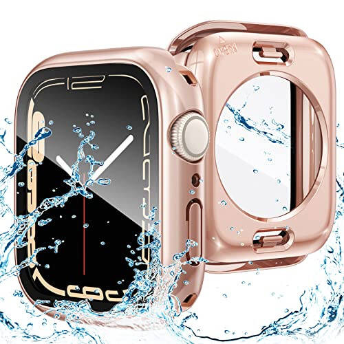 Goton 2 ta 1 da Su o'tkazmaydigan qoplama Apple Watch Ekran himoyasi 44 mm SE 2-chi avlod 6 5 4 seriyalari, 360 daraja himoya qiluvchi shisha yuz qoplami Qattiq kompyuter tamponi + Orqa ramka iWatch aksessuarlari 44 mm - 1