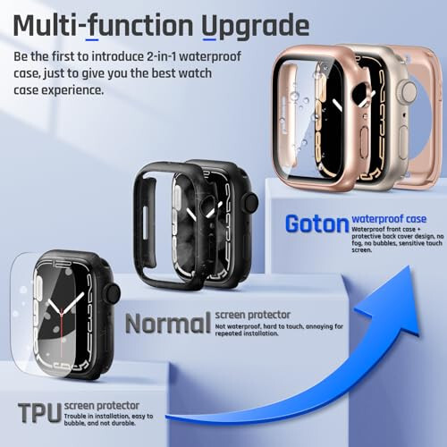 Goton 2 ta 1 da Su o'tkazmaydigan qoplama Apple Watch Ekran himoyasi 44 mm SE 2-chi avlod 6 5 4 seriyalari, 360 daraja himoya qiluvchi shisha yuz qoplami Qattiq kompyuter tamponi + Orqa ramka iWatch aksessuarlari 44 mm - 2