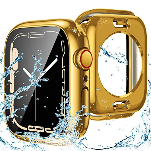 Goton 2'si 1 Arada Su Geçirmez Kılıf Apple Watch Ekran Koruyucu 44mm SE 2. Nesil Serisi 6 5 4, 360 Derece Koruyucu Cam Yüz Kapağı Sert PC Tampon + Arka Çerçeve iWatch Aksesuarları 44 mm - 1