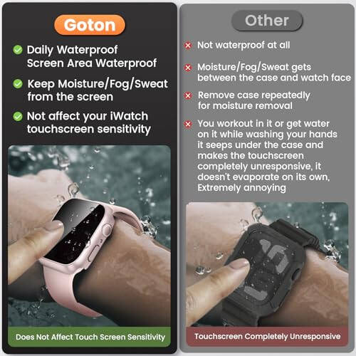 Goton Su Geçirmez Gizlilik Kılıfı Apple Watch Serisi 9 8 7 6 5 4 SE Ultra 40mm 44mm 41mm 45mm 49mm için, Sert PC Çerçeve Temperli Cam Ekran Koruyucu iWatch Kılıf Aksesuarları, 41mm Şeffaf Pembe - 3