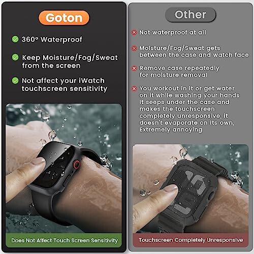 Goton Waterproof Privacy Case for Apple Watch Series 9 8 7 6 5 4 SE Ultra 40mm 44mm 41mm 45mm 49mm, Hard PC Bumper Tempered Glass Screen Protector for iWatch Cover Accessories, 44mm Black - 2