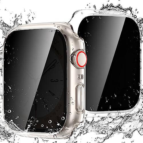 Goton Waterproof Privacy Case for Apple Watch Series 9 8 7 6 5 4 SE Ultra 40mm 44mm 41mm 45mm 49mm, Hard PC Bumper Tempered Glass Screen Protector for iWatch Cover Accessories, 44mm Clear - 1