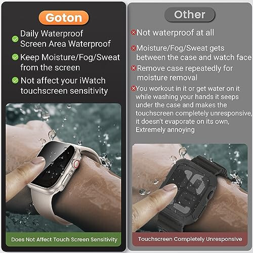 Goton Waterproof Privacy Case for Apple Watch Series 9 8 7 6 5 4 SE Ultra 40mm 44mm 41mm 45mm 49mm, Hard PC Bumper Tempered Glass Screen Protector for iWatch Cover Accessories, 44mm Clear - 2