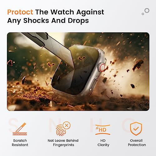 Goton Waterproof Privacy Case for Apple Watch Series 9 8 7 6 5 4 SE Ultra 40mm 44mm 41mm 45mm 49mm, Hard PC Bumper Tempered Glass Screen Protector for iWatch Cover Accessories, 44mm Clear - 4