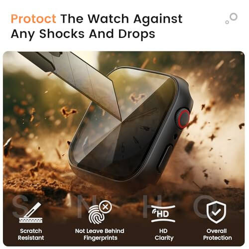 Goton Waterproof Privacy Case for Apple Watch Series 9 8 7 6 5 4 SE Ultra 40mm 44mm 41mm 45mm 49mm, Hard PC Bumper Tempered Glass Screen Protector for iWatch Cover Accessories, 44mm ClearBlack - 4