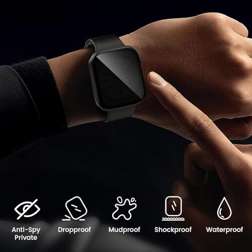 Goton Waterproof Privacy Case for Apple Watch Series 9 8 7 6 5 4 SE Ultra 40mm 44mm 41mm 45mm 49mm, Hard PC Bumper Tempered Glass Screen Protector for iWatch Cover Accessories, 44mm ClearBlack - 6