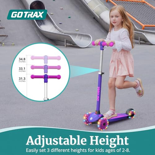 Gotrax KS1 Kids Kick Scooter, LED Lighted Wheels and 3 Adjustable Height Handlebars, Lean-to-Steer & Widen Anti-Slip Deck, 3 Wheel Scooter for Boys & Girls Ages 2-8 and up to 100 Lbs - 3