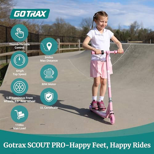 Gotrax Scout Serisi Çocuklar İçin Elektrikli Scooter, Maksimum 3 Mil Menzil, 80W Motor ve Başparmak Gazıyla 6 Mil/sa Hız, Yanıp Sönen Tekerlek ve Deste Işıklarıyla 5 inç Katı Tekerlekler, 4-7 Yaşındaki Erkek ve Kız Çocukları İçin Maksimum 110 Lbs Yük - 2