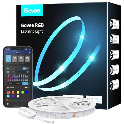 Govee 16.4ft WiFi LED Şerit Işıkları, Akıllı RGB LED Işıklar Alexa ve Google Asistan ile Çalışır, Müzik Eşliğinde Renk Değiştiren Işık Şeridi, Yatak Odası, Mutfak, Cadılar Bayramı Dekoru İçin Uygulama Kontrolü ile LED Işıklar - 1