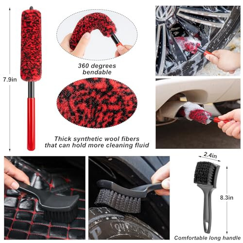 GPUSFAK 16Pcs Car Wash Cleaning Kit with Foam Gun Sprayer Detailing Brushes Windshield Cleaning Tool Rim and Tire Brush Towels Complete Interior Exterior Detailing Set for Car - 5