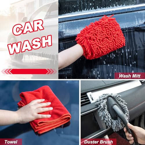 GPUSFAK 16Pcs Car Wash Cleaning Kit with Foam Gun Sprayer Detailing Brushes Windshield Cleaning Tool Rim and Tire Brush Towels Complete Interior Exterior Detailing Set for Car - 8