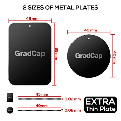 GradCap Metal Plate for Magnetic Phone Mount - 4 Packs Universal Ultra Thin Black Metal Disc w/Strong 3M Adhesive Sticker - Replacement Accessory Kit - 2 Rectangle (1.75