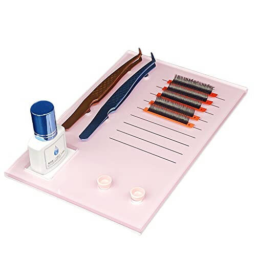 Grafting False Eyelash Acrylic Extension Pallet, Eyelash Extension Glue Tweezers Plate Pad Makeup Palette Individual Training Tools (Pink (7.87x5.12in)) - 1