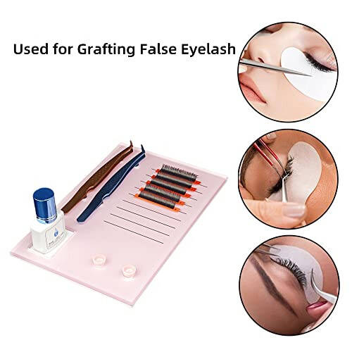 Grafting False Eyelash Acrylic Extension Pallet, Eyelash Extension Glue Tweezers Plate Pad Makeup Palette Individual Training Tools (Pink (7.87x5.12in)) - 2