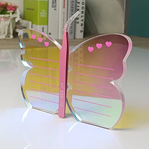 Grafting False Eyelash Acrylic Extension Pallet, Eyelash Extension Tweezers Plate Pad Makeup Palette Individual Training Tools Butterfly-shaped (Dazzling(5.9x3.9inch)) - 6