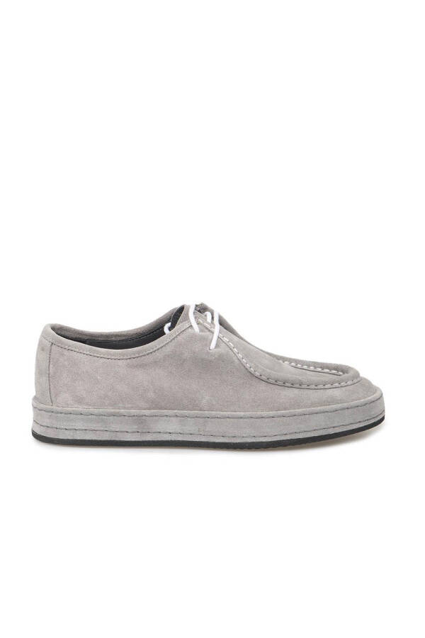 Gray 100% Leather Lace-Up Casual Suede Shoes - 1