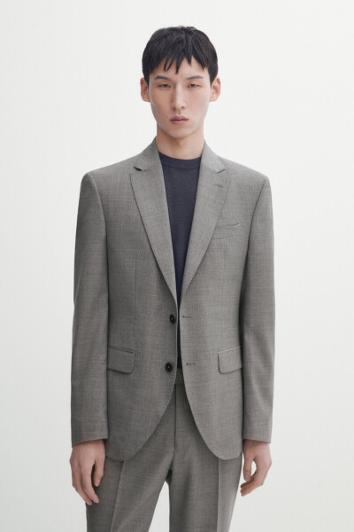 Gray 100% Wool Classic Blazer - 2