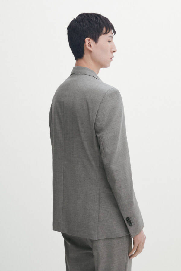 Gray 100% Wool Classic Blazer - 3