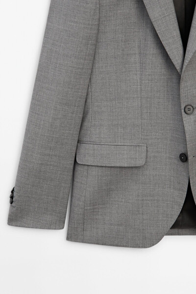 Gray 100% Wool Classic Blazer - 8