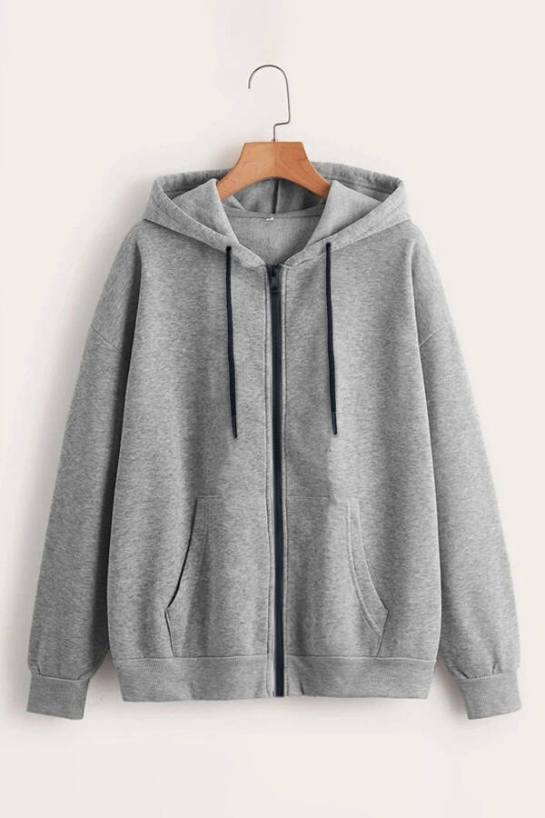 Gray 2-Thread Seasonal Zippered Hooded Fleece Hoodie Jacket - 1