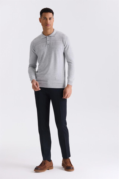 Gray Classic Fit Button Detailed Polo Collar Knit Sweater - 2