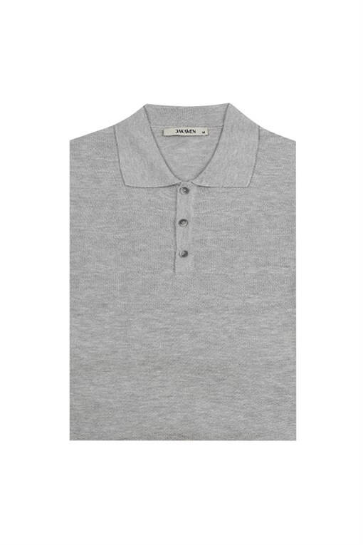 Gray Classic Fit Button Detailed Polo Collar Knit Sweater - 5