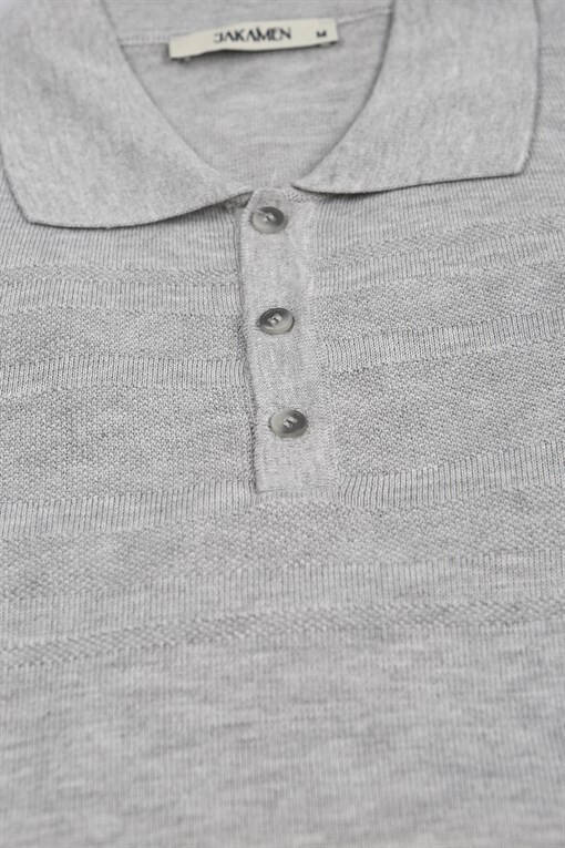 Gray Classic Fit Button Detailed Polo Collar Knit Sweater - 6