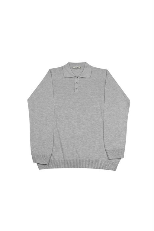 Gray Classic Fit Button Detailed Polo Collar Knit Sweater - 7