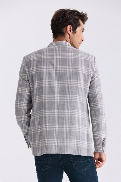 Gray Classic Fit Checked Single-Breasted Jacket - 8