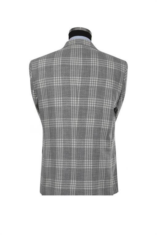 Gray Classic Fit Checked Single-Breasted Jacket - 11