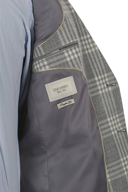 Gray Classic Fit Checked Single-Breasted Jacket - 12