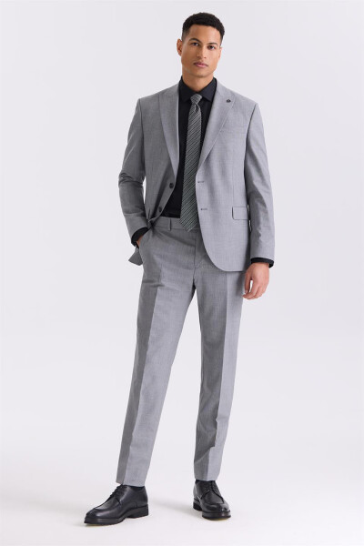 Gray Classic Fit Pointed Collar Wool Suit - 1