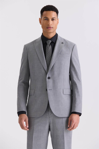 Gray Classic Fit Pointed Collar Wool Suit - 2