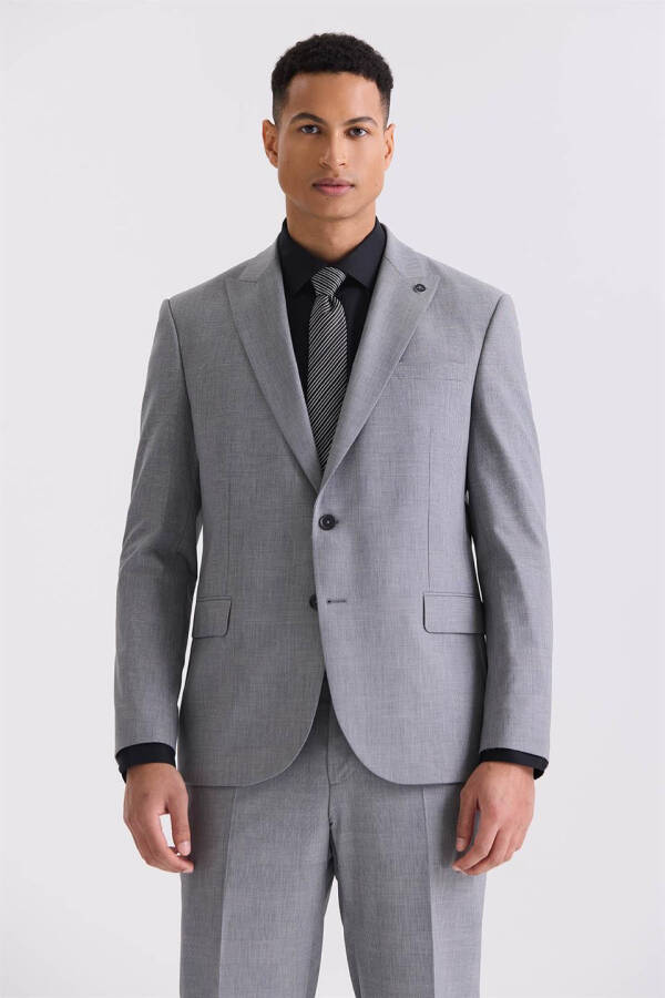 Gray Classic Fit Pointed Collar Wool Suit - 2