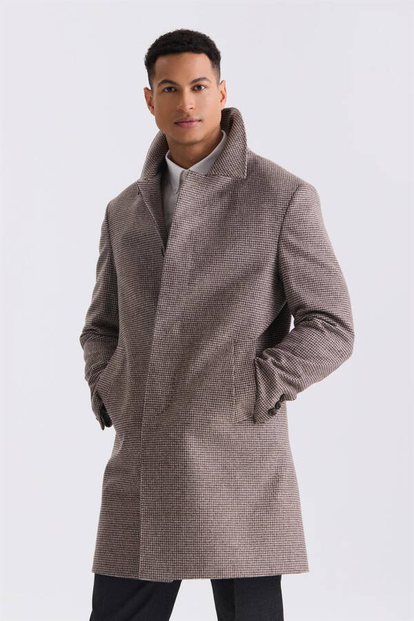 Gray Comfort Fit Berberi Collar Plaid Wool Cashmere Coat - 1