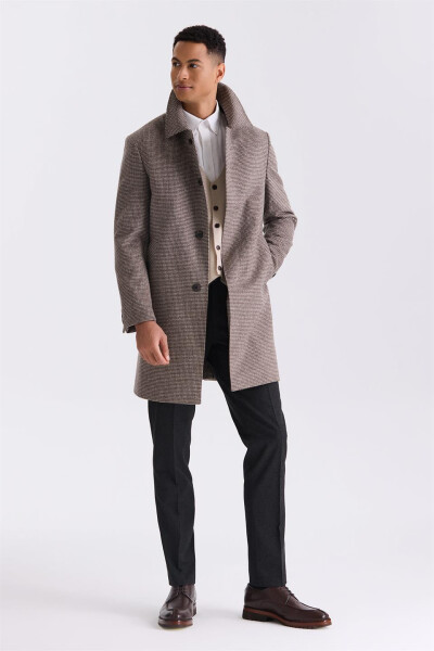 Gray Comfort Fit Berberi Collar Plaid Wool Cashmere Coat - 2