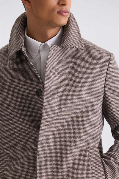 Gray Comfort Fit Berberi Collar Plaid Wool Cashmere Coat - 3