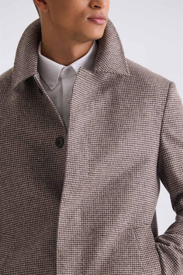 Gray Comfort Fit Berberi Collar Plaid Wool Cashmere Coat - 3