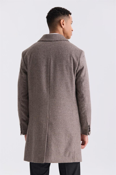 Gray Comfort Fit Berberi Collar Plaid Wool Cashmere Coat - 4