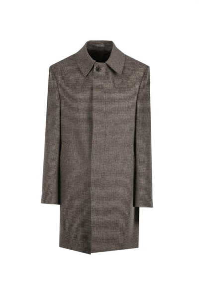 Gray Comfort Fit Berberi Collar Plaid Wool Cashmere Coat - 9