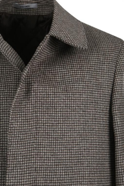 Gray Comfort Fit Berberi Collar Plaid Wool Cashmere Coat - 10