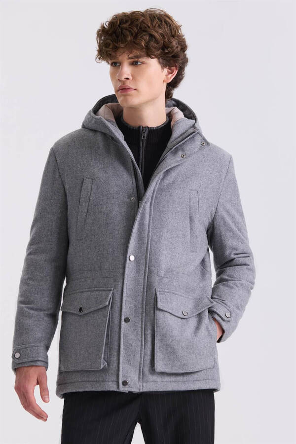 Gray Comfort Fit Hooded Wool Coat - 5