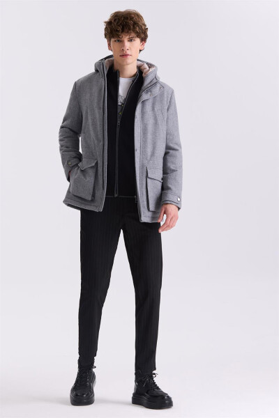 Gray Comfort Fit Hooded Wool Coat - 6