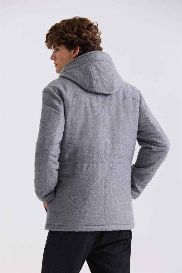 Gray Comfort Fit Hooded Wool Coat - 8