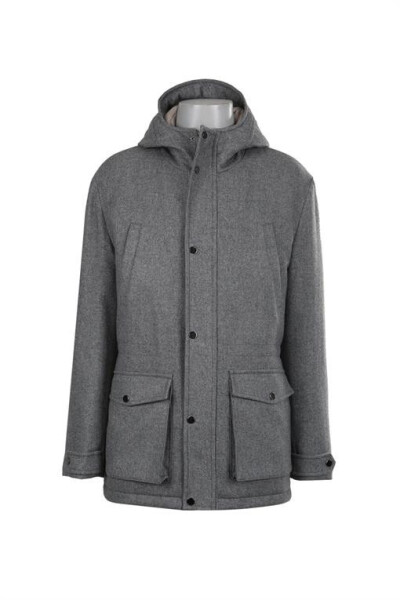 Gray Comfort Fit Hooded Wool Coat - 13