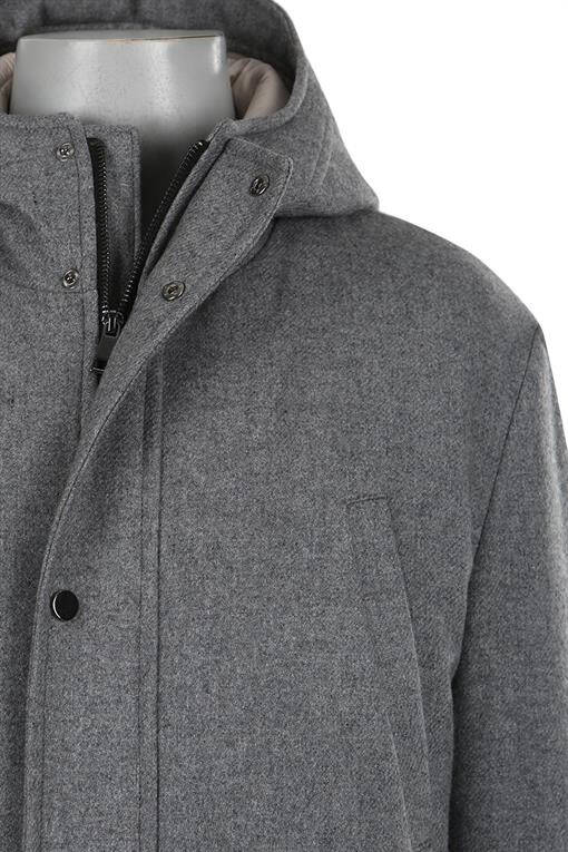 Gray Comfort Fit Hooded Wool Coat - 14