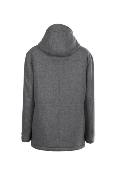 Gray Comfort Fit Hooded Wool Coat - 15