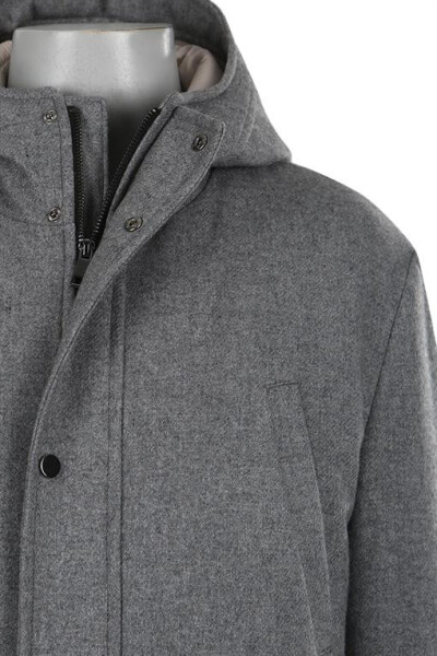 Gray Comfort Fit Hooded Wool Coat - 10