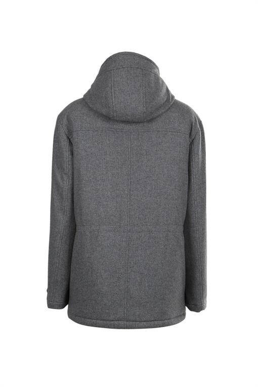 Gray Comfort Fit Hooded Wool Coat - 11