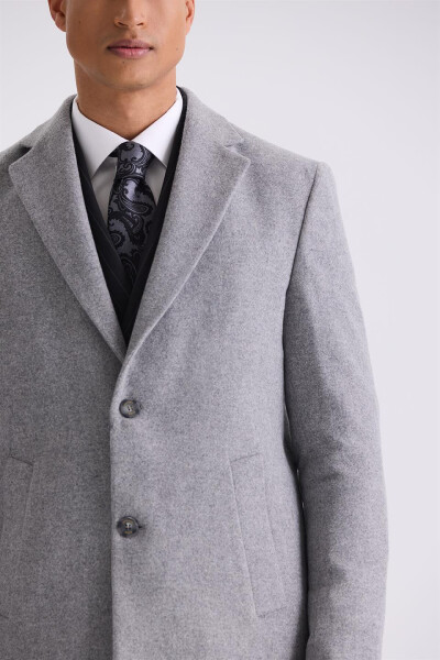 Gray Comfort Fit Single Breasted Side Pocket Cashmere Coat - 3